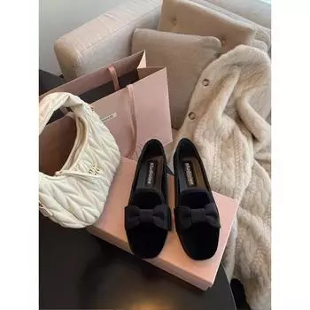 Cowhide version~ A miu pedals velvet bows and retro women s single shoes 35