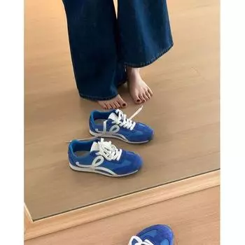 Cowhide version~ blue platform German training shoes women s retro leather versatile sports and leisure shoes soft-soled Forrest Gump shoes wo 35