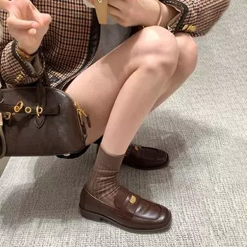 Cowhide version~ Classic women s small gold coins, retro women s flat leather socks with small leather shoes, single shoes 35