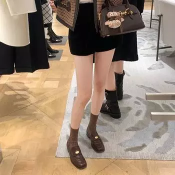 Cowhide version~ Classic women s small gold coins retro loafers women s flat leather socks with small leather shoes single shoes 35