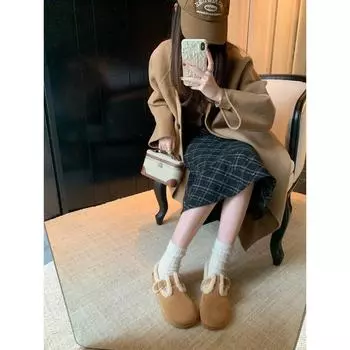 Cowhide version cotton shoes buckle belt warm women s autumn and winter velvet cotton shoes fluffy shoes 35
