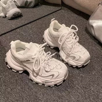 Cowhide version~ Fashion strap dad shoes women s summer leather thick-soled breathable mesh sports and leisure shoes women s shoes 35