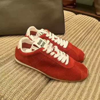 Cowhide version~ Genuine leather flat bottom round head retro red women s lace-up versatile board shoes casual shoes 35