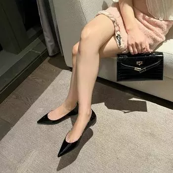 Cowhide version~ genuine leather nude color inner height increase pointed single shoes women s new light commuter flat shoes 35