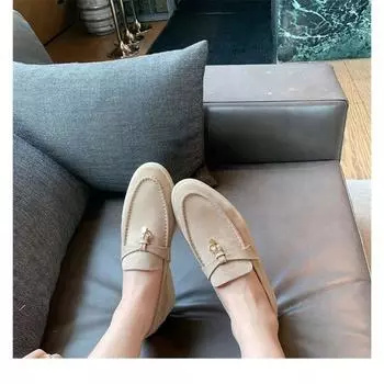 Cowhide version, genuine leather thick-soled heightened women s one-pedal lazy small leather shoes, lock tassel single shoes 35