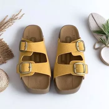 Cowhide version~ Genuine leather thick-soled one-word slippers for women s summer new beach cool slippers for women s fashion 35