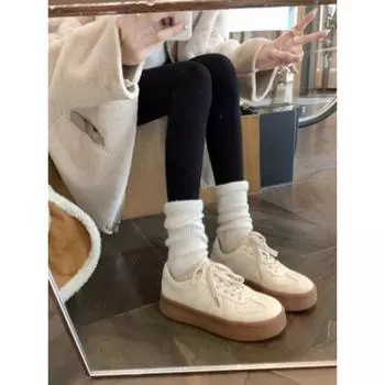 Cowhide version~ German training shoes round head platform versatile shoes lace-up casual little white shoes women s board shoes 35