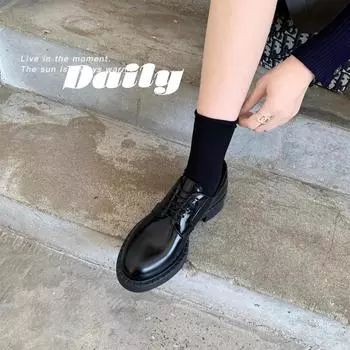 Cowhide version~ Grape mother same British style lace-up loafers Oxford shoes thick heel thick sole Derby small leather shoes women 35