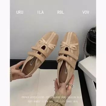 Cowhide version~ Korean niche Mary Jane shoes women s Velcro sports and leisure single shoes bow ballet training shoes 35