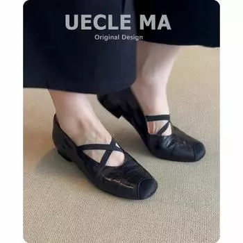 Cowhide version~ Leather single shoes women s flat black ballet shoes super soft evening shoes with skirt Mary Jane shoes 35