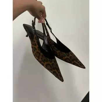 Cowhide version~ Leopard print shoes Baotou high heels sandals women s pointed high heels small sandals sandals 35