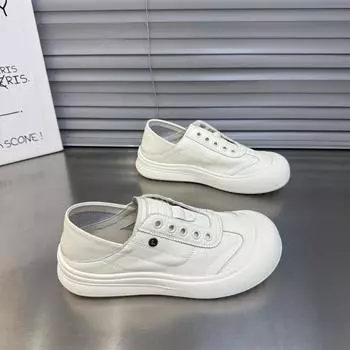 Cowhide version~ little white shoes women s one-pedal soft-soled ugly cute shoes new versatile thick-soled lazy casual board shoes 35