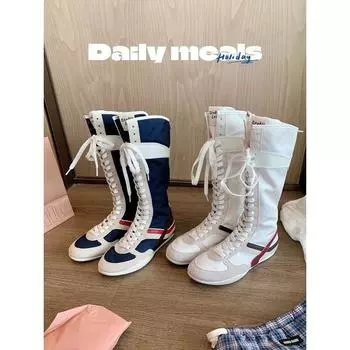 Cowhide version~ miu series Martin boots women s sports style boxing boots color matching strap boots 35