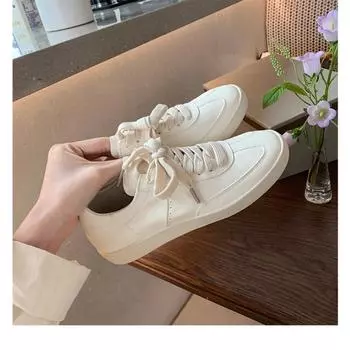 Cowhide version of old leather round head flat bottom sports and leisure shoes children s board shoes lace-up versatile white shoes 35