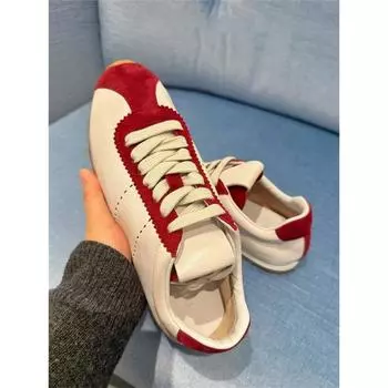 Cowhide version~ retro color matching leather women s flat-bottomed casual sports shoes are light and versatile 35