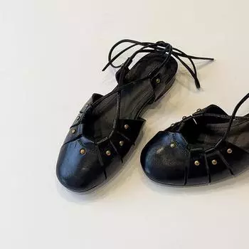 Cowhide version~ retro rivet bag head low heel bag head sandals women s summer new hollow straps simple shoes 35