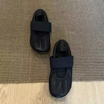 Cowhide version retro square head leather flat-soled single shoes women s shallow mouth word with ballet shoes low heel Mary Jane shoes 35