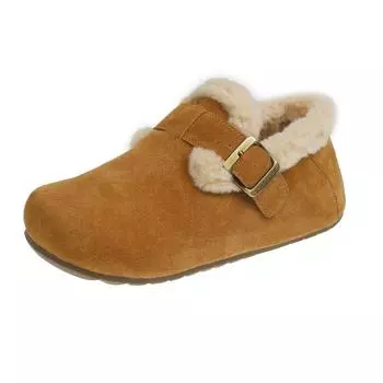 Cowhide version~ retro thick-soled fluffy shoes for women to wear new autumn and winter leather velvet cotton shoes 35