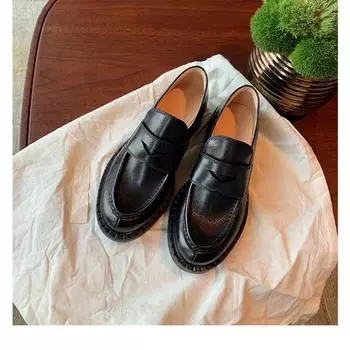 Cowhide version retro thick-soled leather women s washed old thick heel one pedal lazy small leather shoes 35