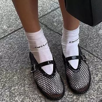 Cowhide version round head niche fish grid hollow ballet shoes women s new fashion simple flat bottom belt buckle single shoes 35