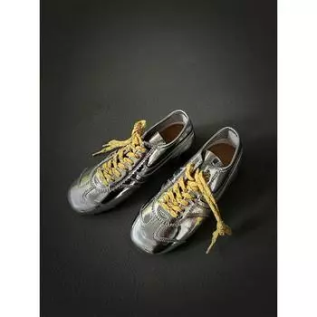 Cowhide version! Silver inner height increase niche lace-up leisure sports versatile retro board shoes women 34