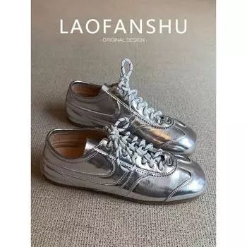 Cowhide version! Silver inner height increase niche moral training shoes lace-up Forrest Gump shoes casual sports versatile retro board shoes women 34
