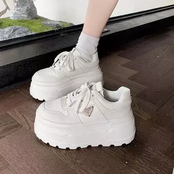Cowhide version~ Spring new 8cm height-increasing thick-soled small white shoes sports and leisure shoes versatile board shoes 35