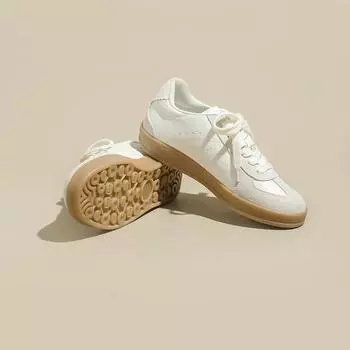 Cowhide version~ Spring new leather round head casual breathable soft bottom soft surface leather women s shoes trendy sports style shoes 35