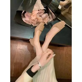 Cowhide version~ square buckle leather thick heel high heels women s head mid heel Mary Jane single shoes ladyshoes small leather shoes 35