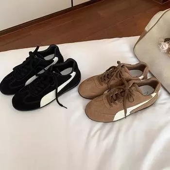 Cowhide version~ Su Yinyin has the same Korean version of retro lace-up leather low-top casual moral training shoes women s racing sports shoes 34