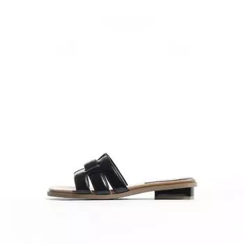 Cowhide version~ summer new cool slippers woven niche outer wear flat bottom casual versatile one-word drag 35