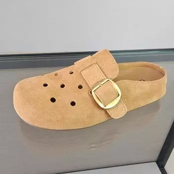 Cowhide version~ thick-soled bag head slippers for women to wear spring new hole shoes, Boken tow a pedal sandals 35