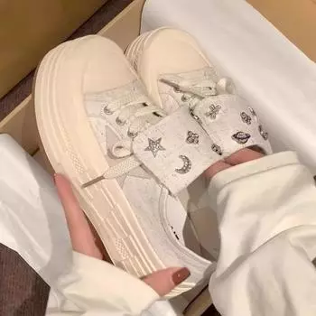 Cowhide version~ thick-soled inner height-increasing canvas shoes women s little white shoes low-top spring and summer new star casual board shoes 35