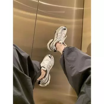 Cowhide version thick-soled lace-up casual height increase sports lightweight heavy industry dad shoes women 36