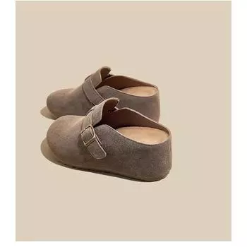 Cowhide version~ thick-soled leather women s new inner height increase Boken bag head half slippers women s outer wear 34