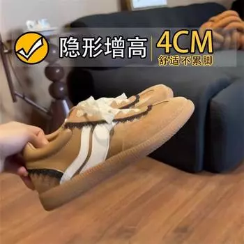 Cowhide version~ thick-soled niche lace design sense women s spring and summer new versatile casual sports shoes 35