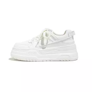 Cowhide version women s shoes round head thick sole heightening muffin shoes lace-up casual little white shoes women s board shoes casual shoes women 34