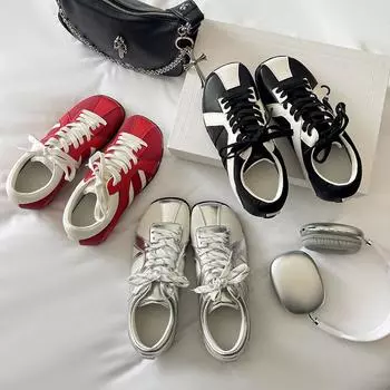 Cowhide version Zhao Ruth same leather square-headed zebra shoes platform-soled lace-up casual sports shoes women s color matching German t 35