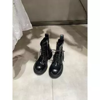 Cowhide~ Washed Horse Leather Lace-up Coarse Heel Locomotive Boots Outdoor Short Boots Women s Platform Martin Boots 34