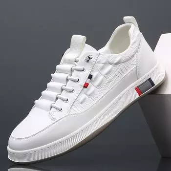 Cowhide white shoes men s spring breathable men s shoes genuine leather 2025 new trend versatile platform casual board shoes men 38 чёрный