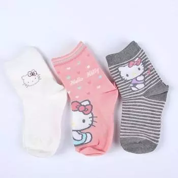 Cozy24 Hello Kitty Cubic Line 3-Leg Pack Kids Children Girls Medium Neck Character Socks, популярный персонаж в Корее