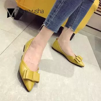 cozy black single shoes women flats pointed toe shallow bowtied loafers stretch slip on boat shoes soft leather moccasins 5 чёрный