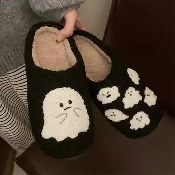 Cozy Halloween Ghost Plush Slippers with Anti Slip Soft Furry Closed Toe Design for Indoor and Outdoor Comfort 36-37 чёрный