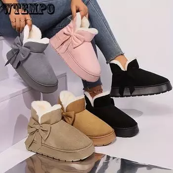Cozy Plush-Lined Winter Snow Boots for Men and Women - Elegant Bow Detail, Soft Sole, Indoor/Outdoor Fashion Slippers in Gray, Pink, Black, Beige 36-37 чёрный