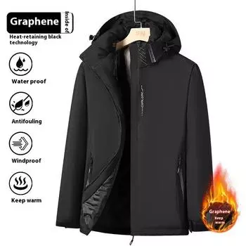 Cozy Up Graphene Jacket Men s Thickened Warm Cotton Jacket Windproof and Waterproof Outdoor Cotton Jacket M чёрный
