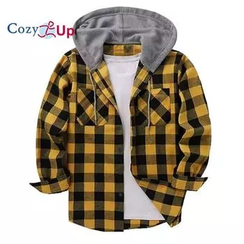 Cozy Up Men s Flannel Hoodie Shirts Casual Button Down Plaid Shirt for Men Long Sleeve Stylish Hooded with Pocket S белый