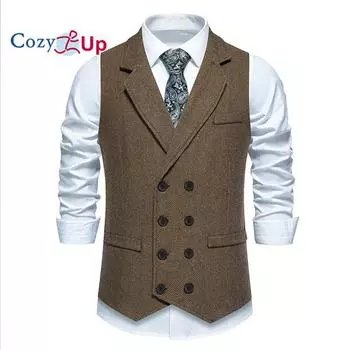 Cozy Up Men Western Herringbone костюм жилет твидовый шерстяной смеси Slim Fit жилет S темно-серого