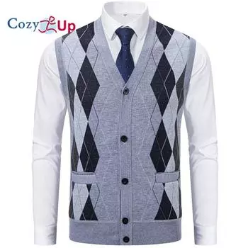 Cozy Up Mens Argyle свитер жилеты V-образный вырез без рукавов кардиган жилет трикотаж L красный