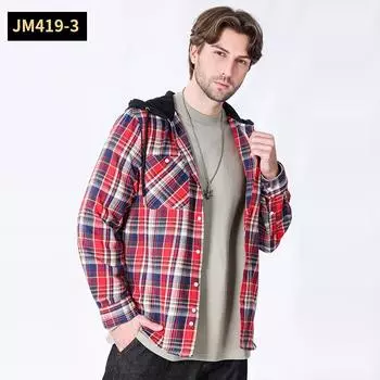 Cozy Up Мужская фланелевая рубашка с капюшоном Повседневные клетчатые рубашки на пуговицах Стильные рубашки с длинным рукавом и карманом S