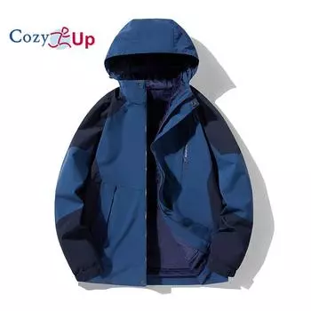 Cozy Up Мужская зимняя куртка 3 в 1 Водонепроницаемая теплая флисовая подкладка с капюшоном ветрозащитная куртка L бежевый